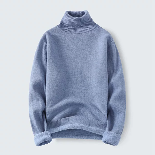 Knitted Sweater Men's 2021 Autumn and Winter Turtleneck Pullover Warm Fleece-Lined Solid Color Men's Sweater Knitted Sweater