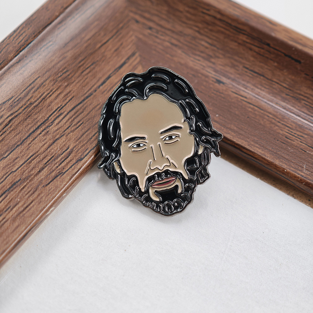 Enamel brooch featuring long hair and a full beard, fan badge for movie enthusiasts, niche collectible, personalized accessory