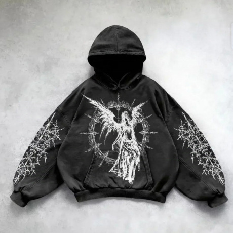 Cyberpunk Hoodie Hoodies Cartoon Angel Print Long Sleeve Hooded Pullover Hoodies
