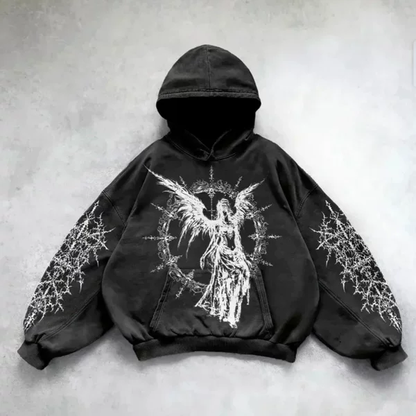 Hoodies Cartoon Angel Print Long Sleeve Hooded Pullover Hoodies Oversized Harajuku Sweatshirtss New Arrival