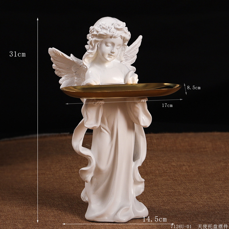 Adornos de ángel retro de estilo europeo, decoración de mesa de niña angelito de plástico de resina americana