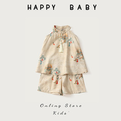 Girls' New Chinese Style Set 2024 Summer New Arrival Chinese Style with Buttoned Closures Sleeveless Two-Piece Set for Little Girls Ancient Style Children's Clothing