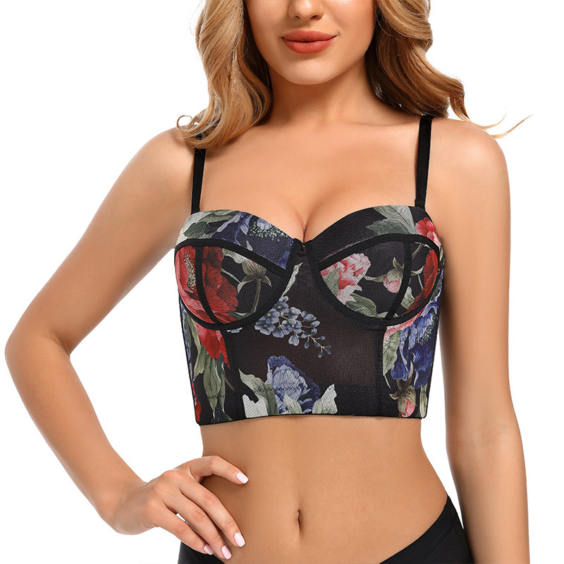 Retro Rose beauty back Sling girl's One-Piece sexy push-up impreso ropa interior con almohadilla en el pecho