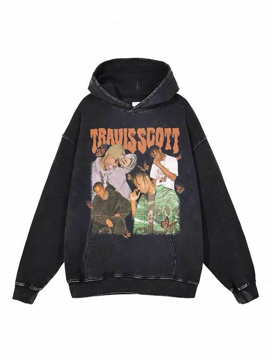 Eminem Travis Scott Tupac XXX American Hip Hop Rap Vintage Imprint Water Washed Hooded Sweater