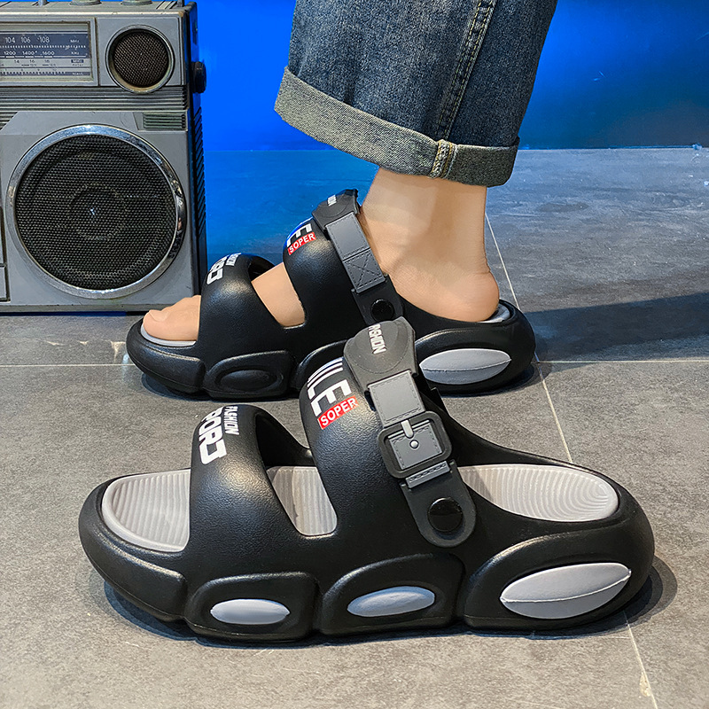Zapatillas hombre comercio exterior gran tamaño suela gruesa chanclas exteriores moda hombres verano dos cinturones sandalias y zapatillas de playa de doble uso
