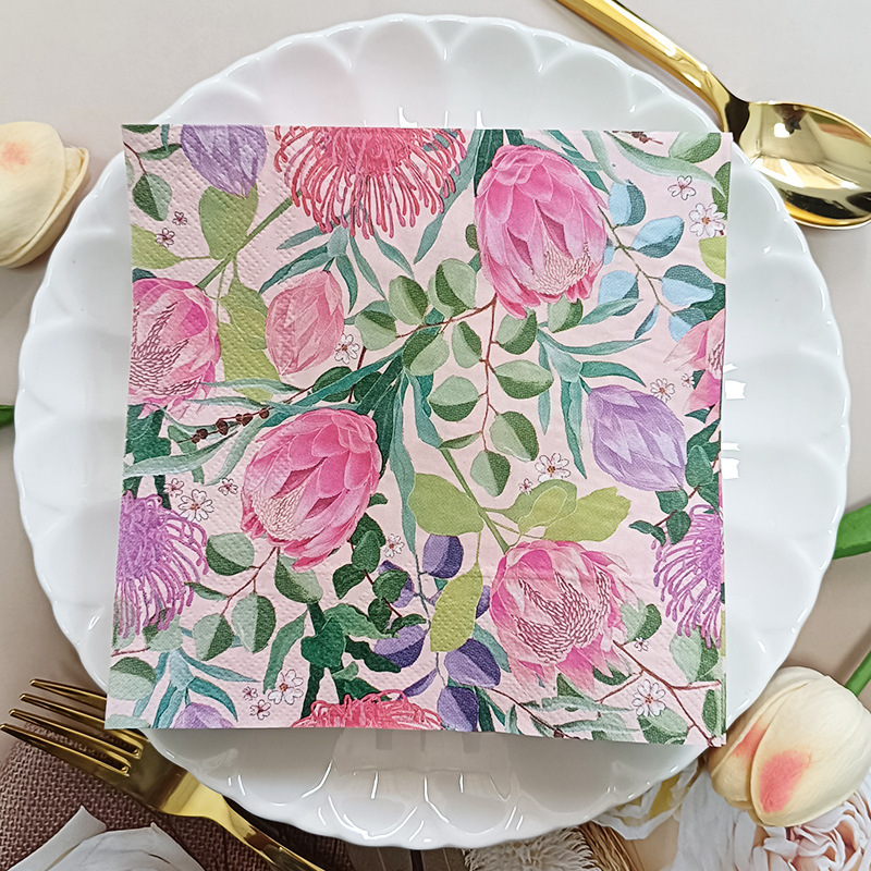 [Ready Stock] Colorful Printed Napkins, Wedding Napkins, Handkerchiefs, Disposable Restaurant Layout Printed Napkins