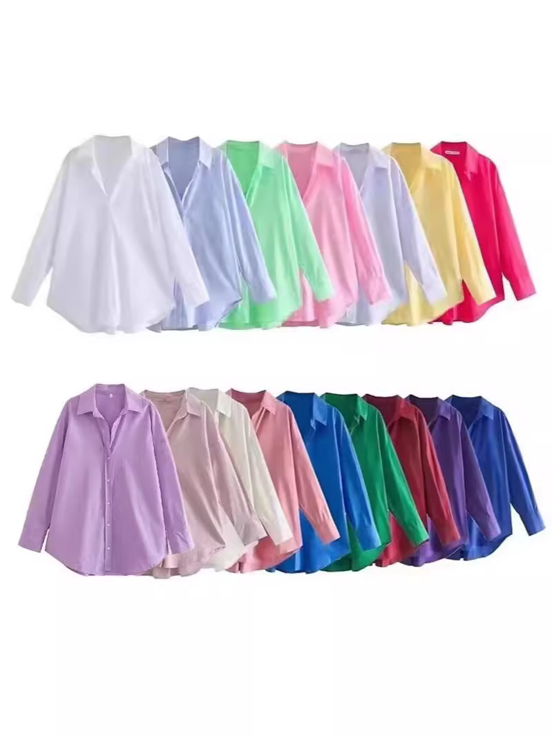 Foreign Trade Wholesale 2026 Spring and Autumn New Women's Clothing European and American Style Street Fashion Urban Casual Multi-Color Poplin Shirt