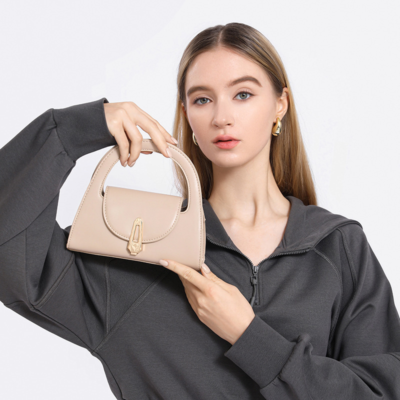 2026 Summer New Style Semi-Circle Bag for Women, Solid Color Commuter Retro Lock Handbag, Trendy and Stylish Casual Crossbody Bag