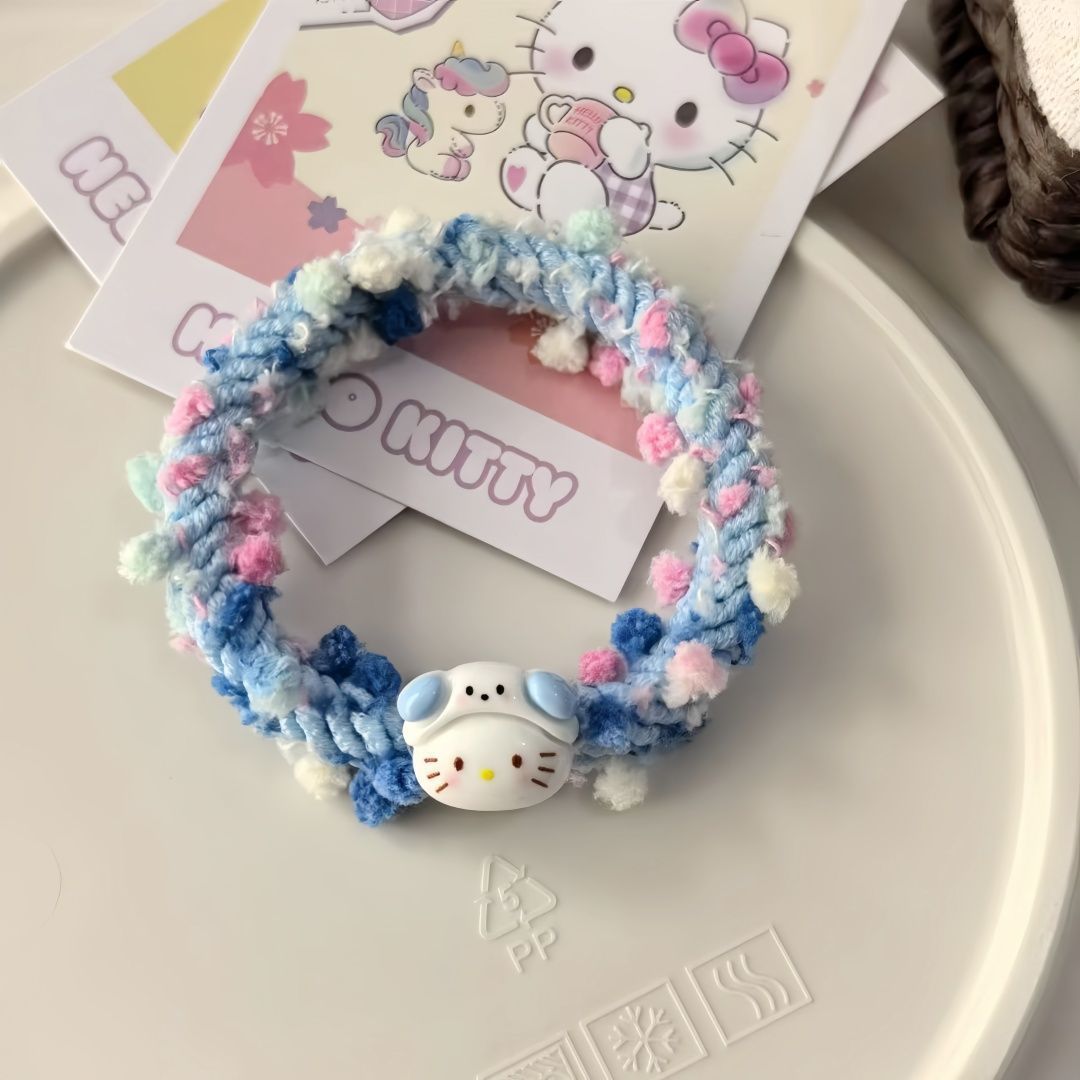 Cute Cat Colorful Nipping Rope Student Sweet High Elastic Couple Bracelet Dual-purpose All-match Girl's Heart Hair Ring