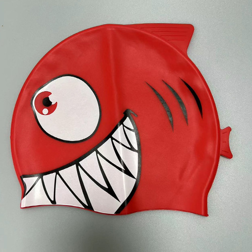 Manufacturer wholesale pure silicone ear protection swimming cap, new cartoon swimming cap, children's fish-shaped silicone swimming cap transfer cap