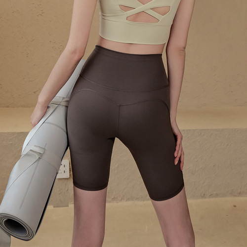 Yoga High-Waist Thigh-Slimming Summer Breathable Bare-Leg Five-Pocket Sexy Tight Sports Running Shorts Fitness Pants for Women