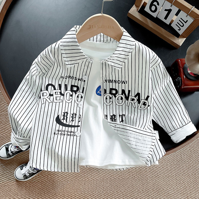 Camisas a rayas para niños 2025 primavera y otoño nuevos niños guapo camisa de mangas largas vestido de otoño bebé chaqueta de moda