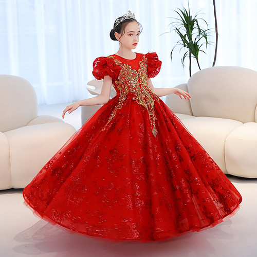 Children's formal wear fashion show 2024 autumn and winter, little girl sequin tulle princess dress, host piano performance costume