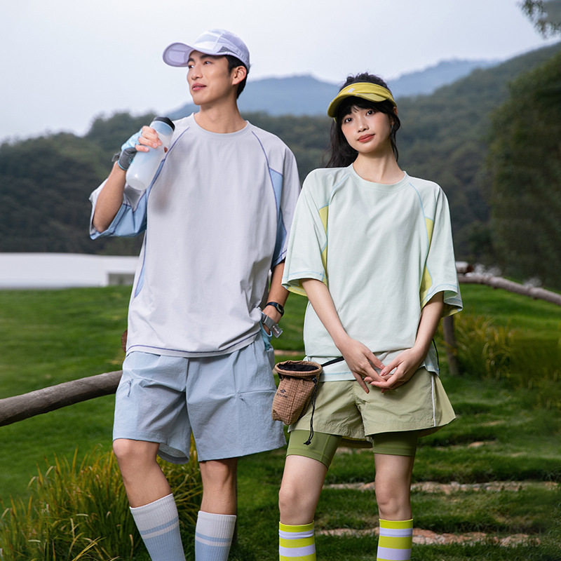 Outdoor Sports Lightweight Short-Sleeved T-Shirt for Men and Women, Sun Protection, Antibacterial, Contrasting Color Stitching, Thin, Breathable, Quick-Drying Half-Sleeve