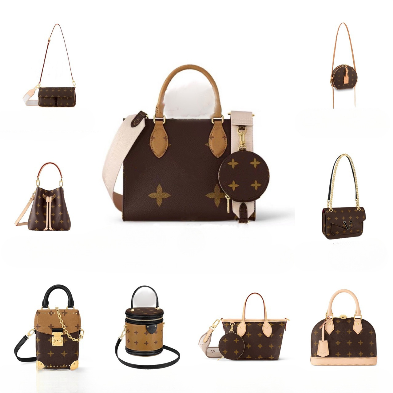 经典LV老花女士包包头层牛皮欧美复古斜挎单肩手提包凯瑞奥法棍