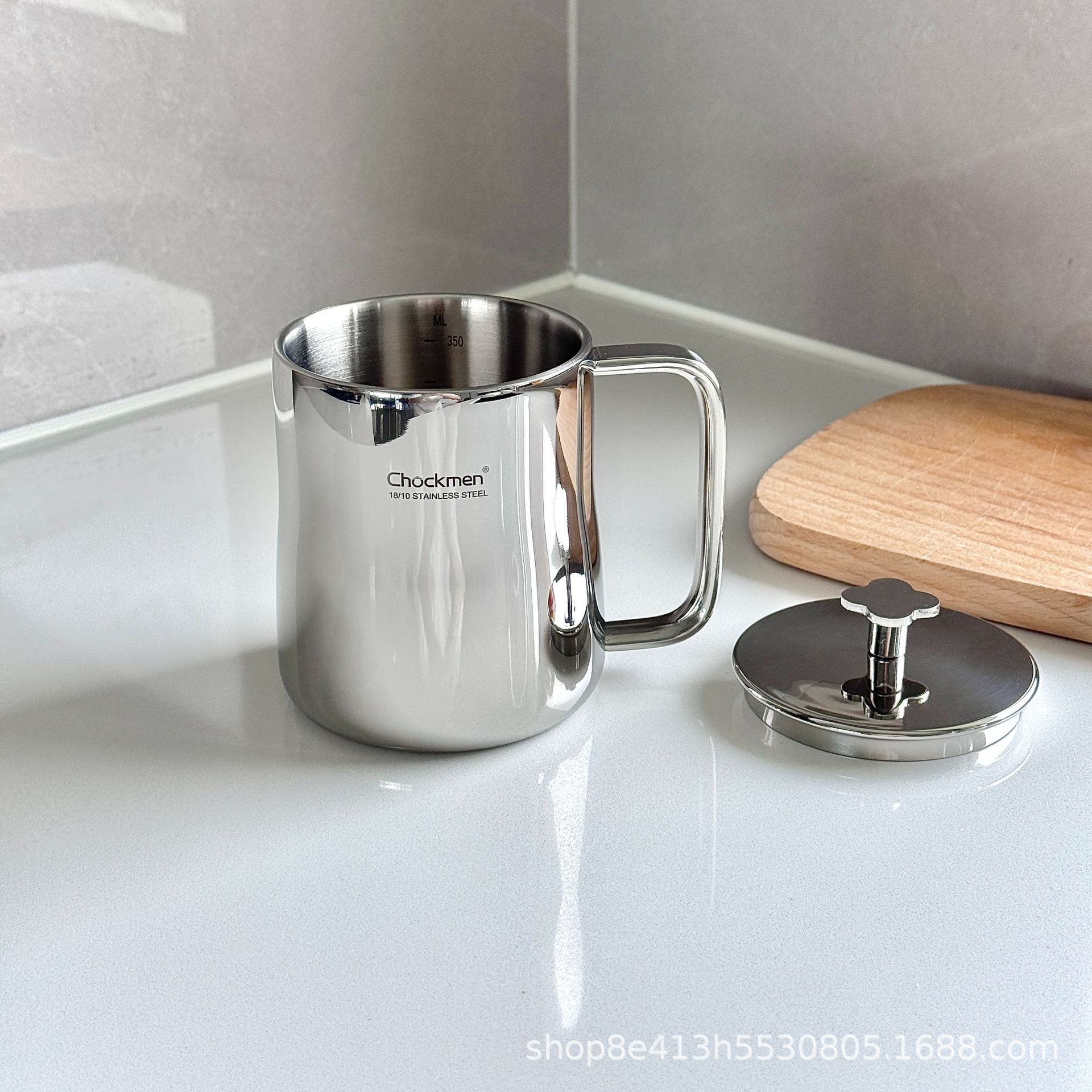 Zhuo Deming 18 / 10 tazas de acero inoxidable de tetrahedra doble taza de agua con mango taza de leche taza de cerveza