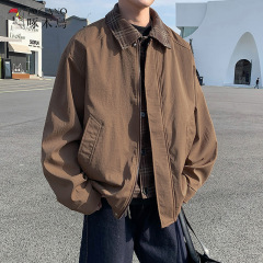 啄木鸟假两件翻领夹克男士春季2025新款美式宽松格子大码休闲外套