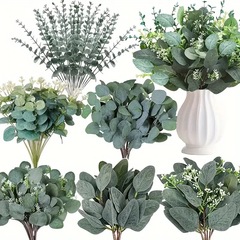 クロスボーダーの人気人工ユーカリの葉ユーカリのお金の葉の緑化のシミュレーション植物の花束の結婚祝いの装飾の緑の植