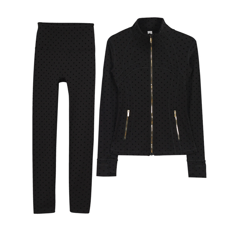 Ld Spotted Jacket and Cropped Pants Set, Sporty Casual Versatile High-Neck Hoodie Jacket, Autumn Yoga Sports Jacket