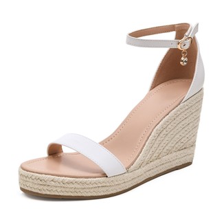 Cross-Border European and American Wedge Sandals for Women, Metal Buckle Decorative Hemp Rope Thick-Soled Wedge Sandals, Wide Straps Summer Women's Shoes