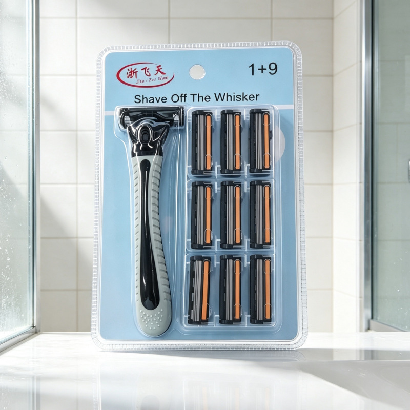 Manual razor 1 razor handle 9 blade set men's double-blade razor portable vintage shaving tool