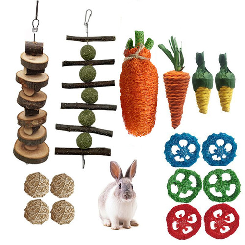 Hamster rabbit loofah straw combination alfalfa ball apple wood molar string takraw ball toy chewing set