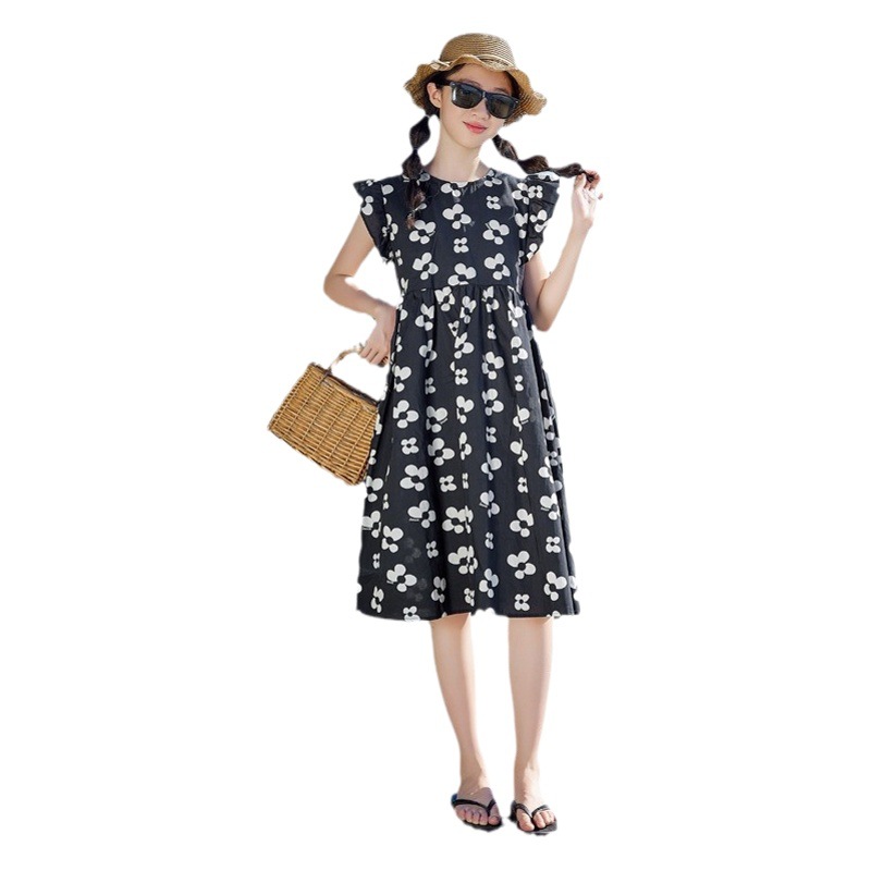 Vestido de las niñas verano 2024 nuevo vestido de verano para niños vestido de princesa occidental puro algodón manga voladora elegante falda moda