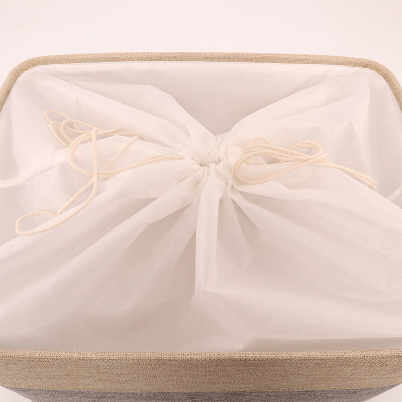 收纳筐亚麻 宿舍衣物收纳整理筐防尘束口杂物收纳筐 手提双拼收纳