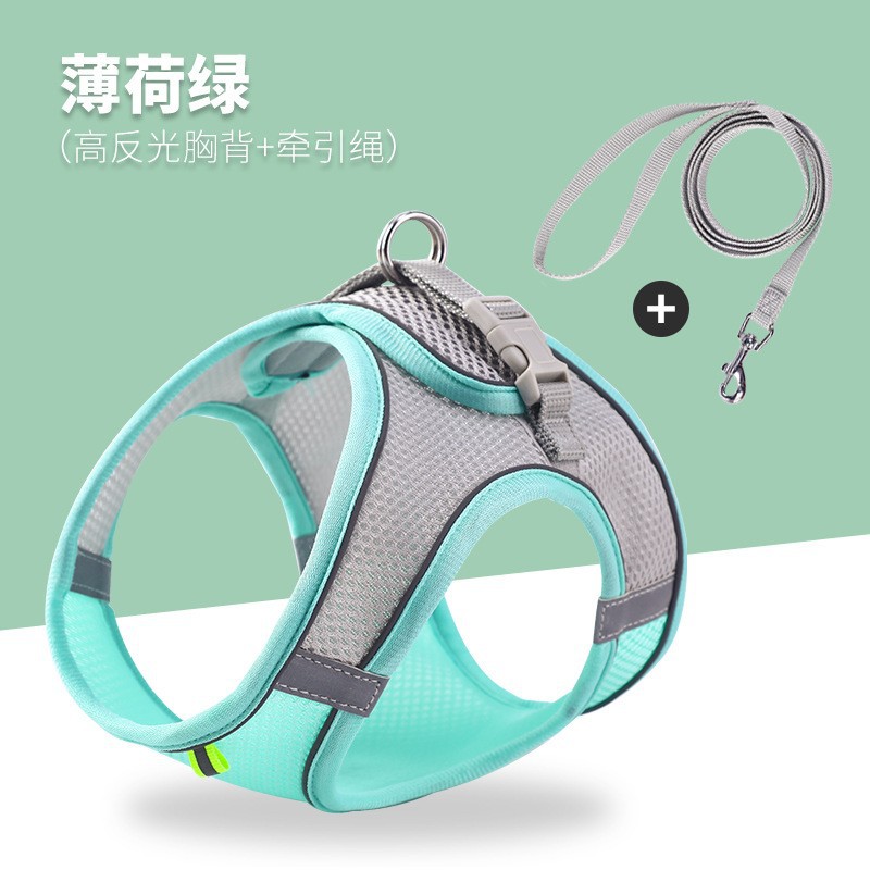 Cuerda de tracción para gatos, anti-liberación, tipo chaleco, transpirable, reflectante, pecho y espalda para perros, cuerda para pasear, fábrica de suministros para mascotas para perros pequeños