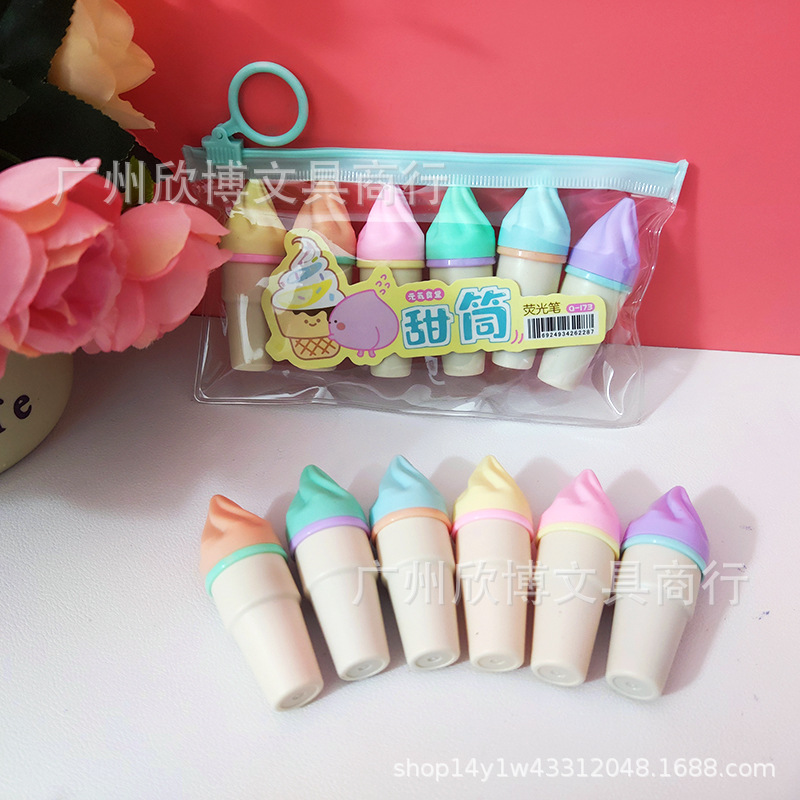 Exaltador de modelado de dibujos animados múltiples, 6 bolsas, diagonales, notas, puntos clave, estudiantes de primaria, marcadores, graffiti