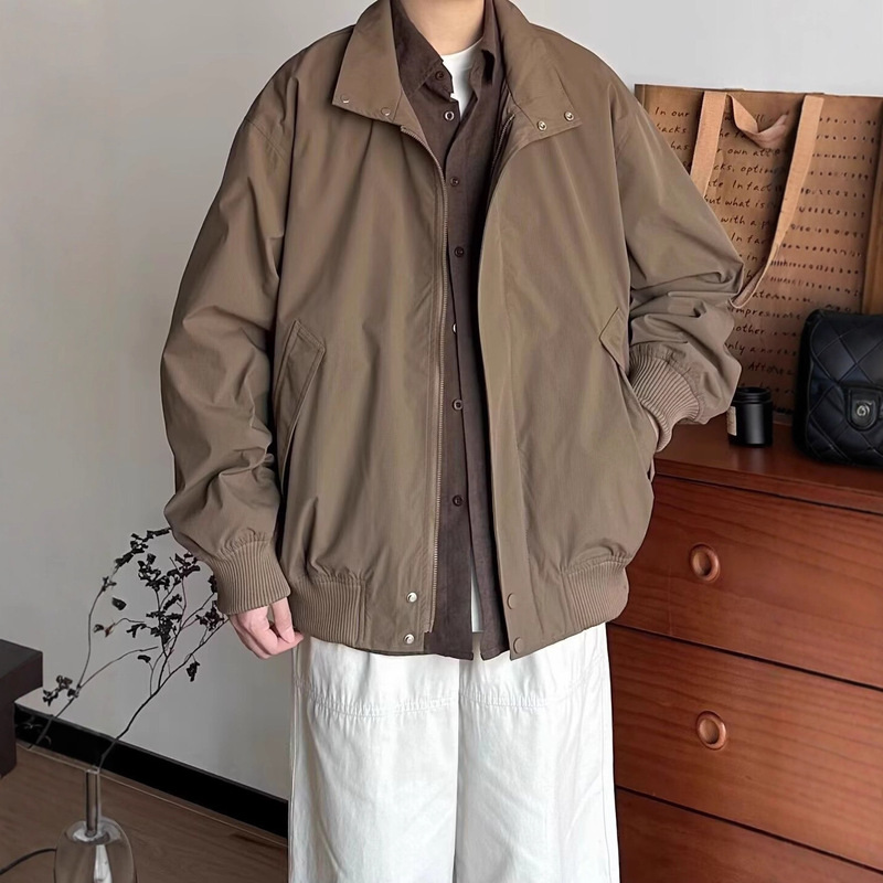 美拉德简约飞行夹克男春秋季美式立领宽松棒球服cleanfit情侣外套|undefined