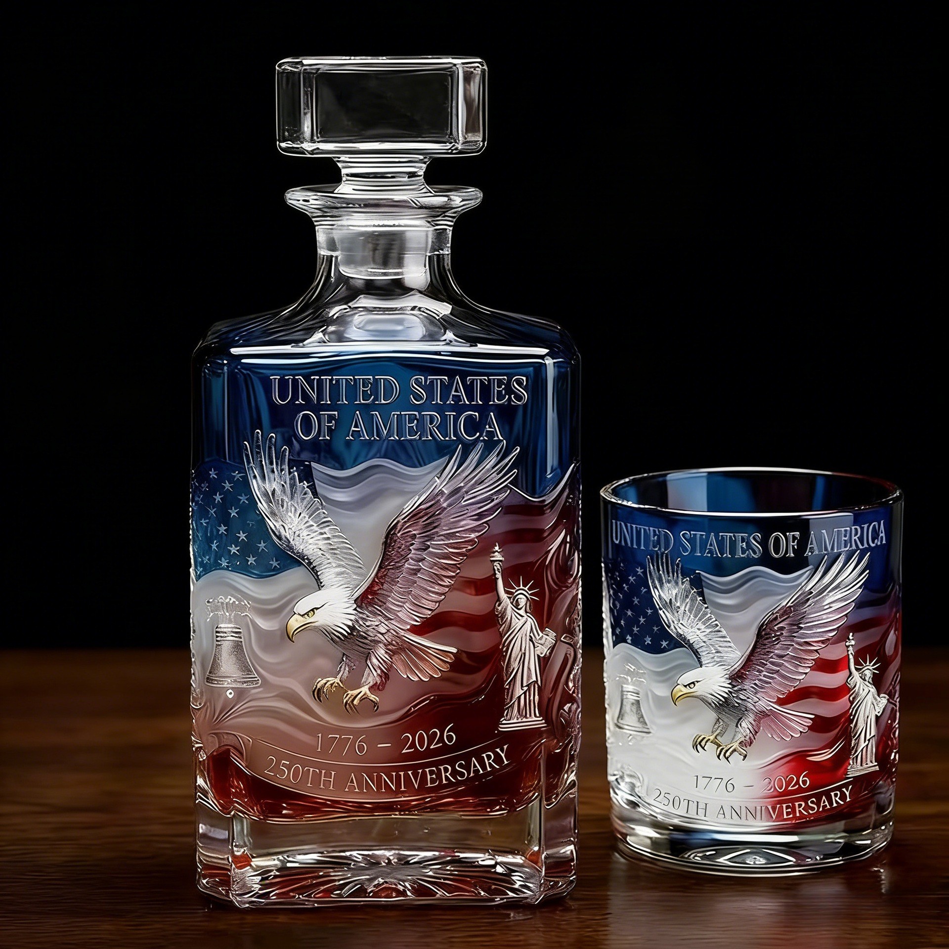 Cross-Border Packaging High Borosilicate Glass Eagle-Decorated Decanter Set with Bottle + Wine Glass, Anniversary Edition Whiskey Glass