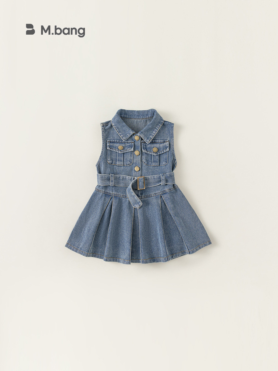 Babycity falda de mezclilla para niños vestido de solapa sin mangas para niñas coreanas falda de verano de estilo occidental XQ24172