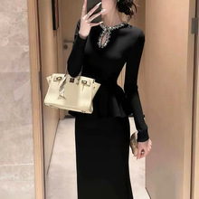 秋季千金贵气感御姐穿搭高端精致名媛气质小香风黑色针织套装裙女