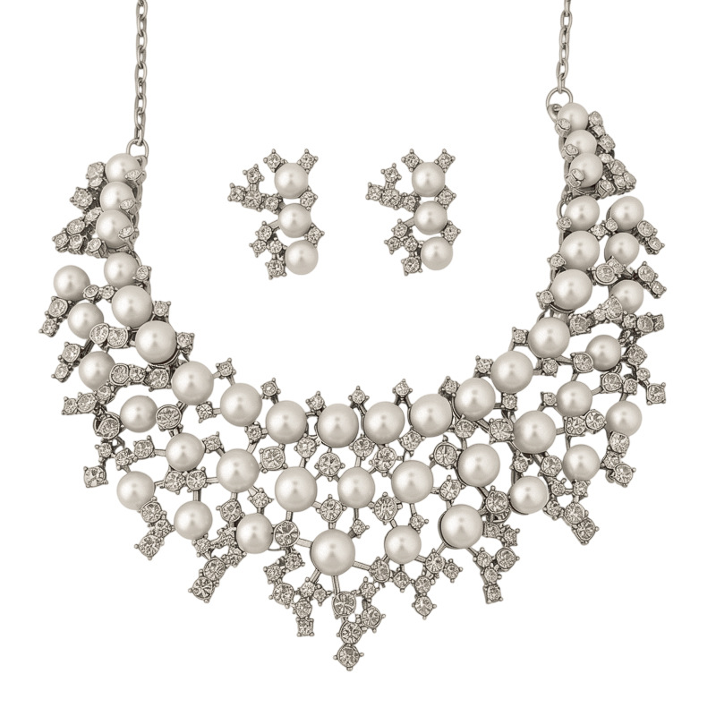 Collar de perlas de diamante hueco perlas de lujo ligero nicho cerradura palacio estilo exquisito conjunto de joyas de moda al por mayor image 6