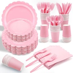 ピンクレースパーティー食器セットバレンタイン無地飾り使い捨て紙コップ紙皿ティッシュ用品