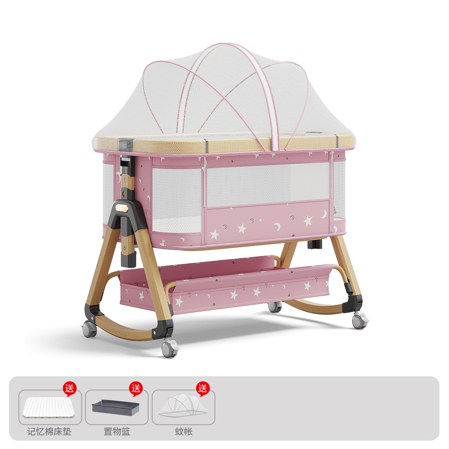 Cama para bebés, cama de cuna para recién nacidos, cama de empalme grande, cama móvil portátil plegable multifuncional 2 en 1