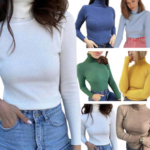 欧美跨境外贸纯色高领长袖毛衣针织衫套头上衣百搭打底衫外穿批发