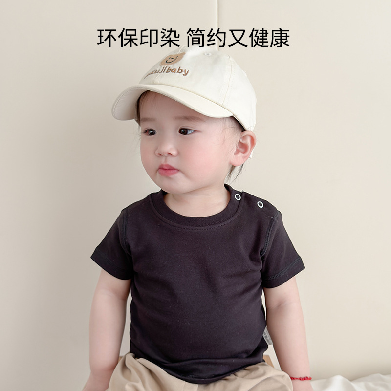 Baby's Short-sleeved Pure Cotton Class A Top Pure White All-match Round Neck Base Shirt Small Month One-year-old Baby's Half-sleeved T-shirt