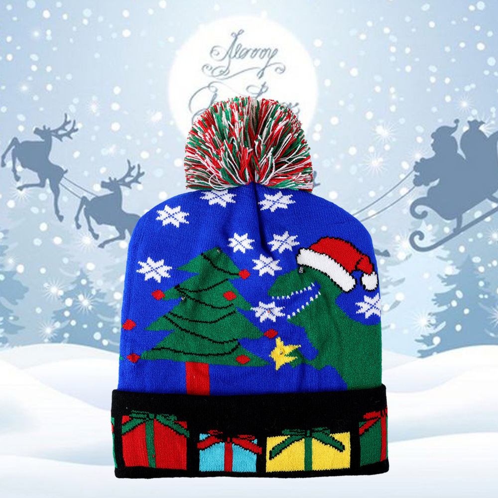 Sombrero de Navidad de invierno transfronterizo sombrero de soldado jacquard de punto de moda fiesta de Navidad cálido sombrero de luz LED al por mayor