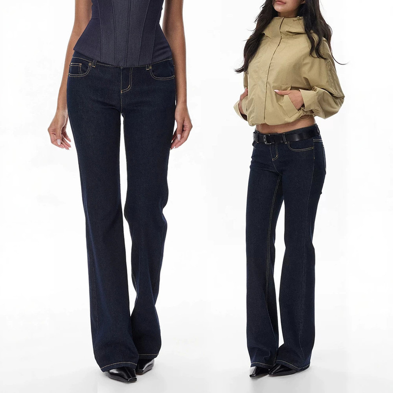 In-stock high-end, sophisticated, and stylish low-waist, original-color, slightly flared jeans for women, featuring a stretchy, slim-fit design that accentuates the waist and hips In-stock high-end, sophisticated, and stylish low-waist, original-color, slightly flared jeans for women, featuring a stretchy, slim-fit design that accentuates the waist and hips