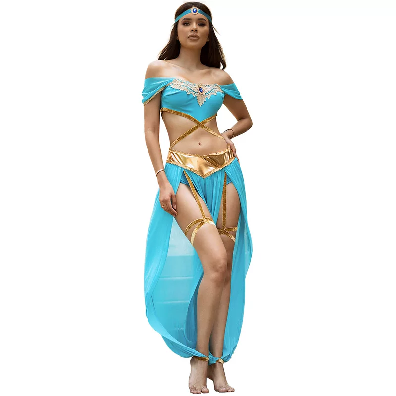 S-XL Sexy COS Costume Festival Party Wear Aladdin Magic Lamp Jasmine Princess Dress Theme Halloween Costume
