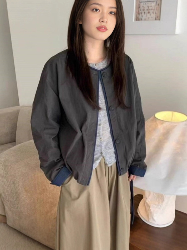 2025秋季新款韩版撞色简约时尚短外套女宽松休闲夹克上衣气质百搭|undefined