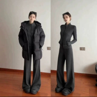 套装女装秋条纹立领时尚两件套上衣修身休闲韩系女装穿搭一整套