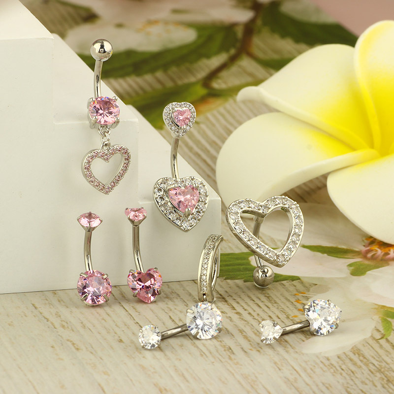 Holiday, Daily Occasion 304 Stainless Steel Material 1 Piece 1 Set Belly Rings Simple Style Heart Shape 304 Stainless Steel Inlay Zircon