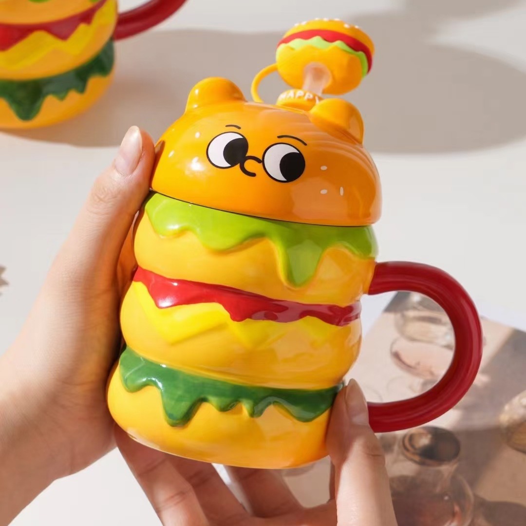 Creativo Big Mac oso hamburguesa taza regalo personalizado Taza de agua cerámica lindo Oficina taza divertida