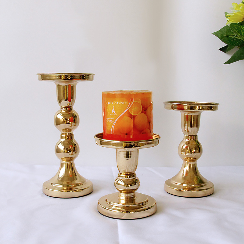 French gold iron candlestick American creative metal aromatherapy candle holder long rod candle holder three-piece set wedding decoration