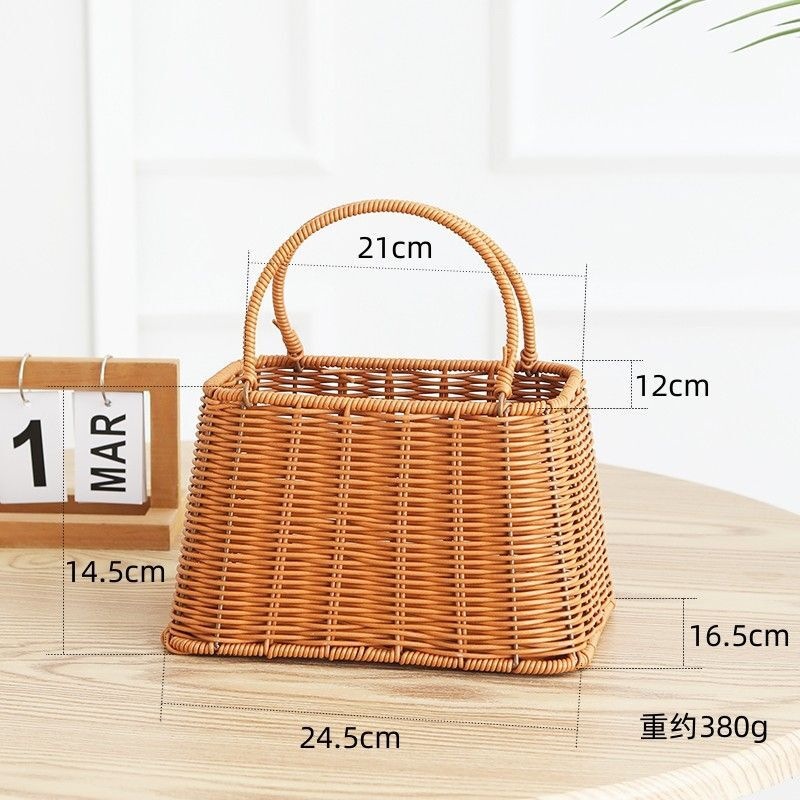 모조 등나무 바구니 - 대형 더블 핸들 백 [안감 없음]