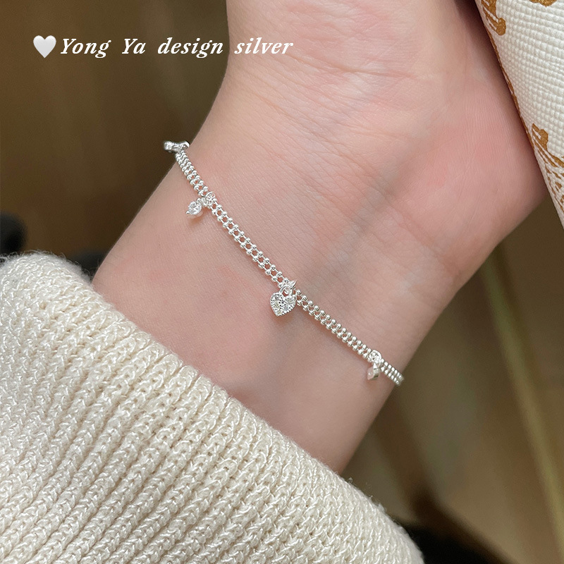S925 Sterling Silver New Heart Zircon Bracelet for Women, Sweet and Simple Ins Style, New Chinese Elegant Hand Jewelry Dropshipping
