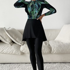 Newly designed export Muslim swimwear: long-sleeve, long-pants three-piece set—modest burkini with built-in chest padding and a hood.